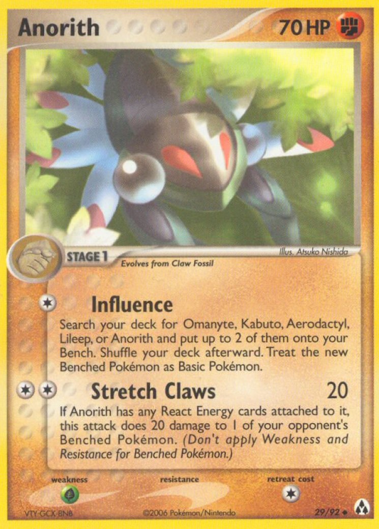 anorith pokemon card value Pokmon TCG Cards for sale Colorless Fossil Drop (30+) You may discard an Unidentified Fossil card from your hand Anorith 111/236, Cosmic Eclipse -