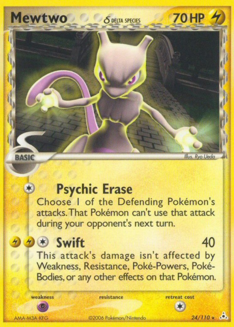 mewtwo pokemon card 70 hp (20) This damage isnt affected by Weakness or Resistance Mewtwo (Delta Species) 24/110 Price