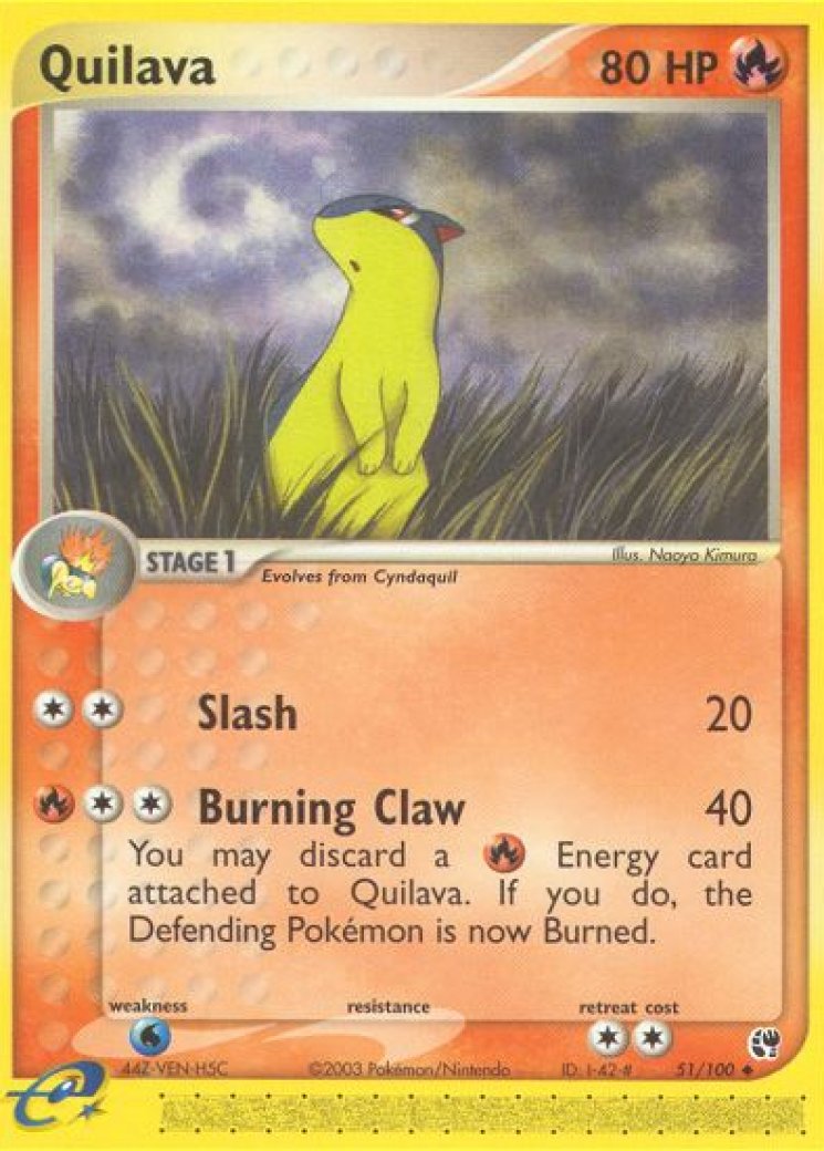 dark quilava pokemon card price from Neo Destiny(2002) I call this Super Saiyan 3 Quilava Quilava has never looked so badass! Incredible Artwork by the legendary Mitsuhiro Arita. all the cards in Dark Quilava 39/105 Neo Destiny