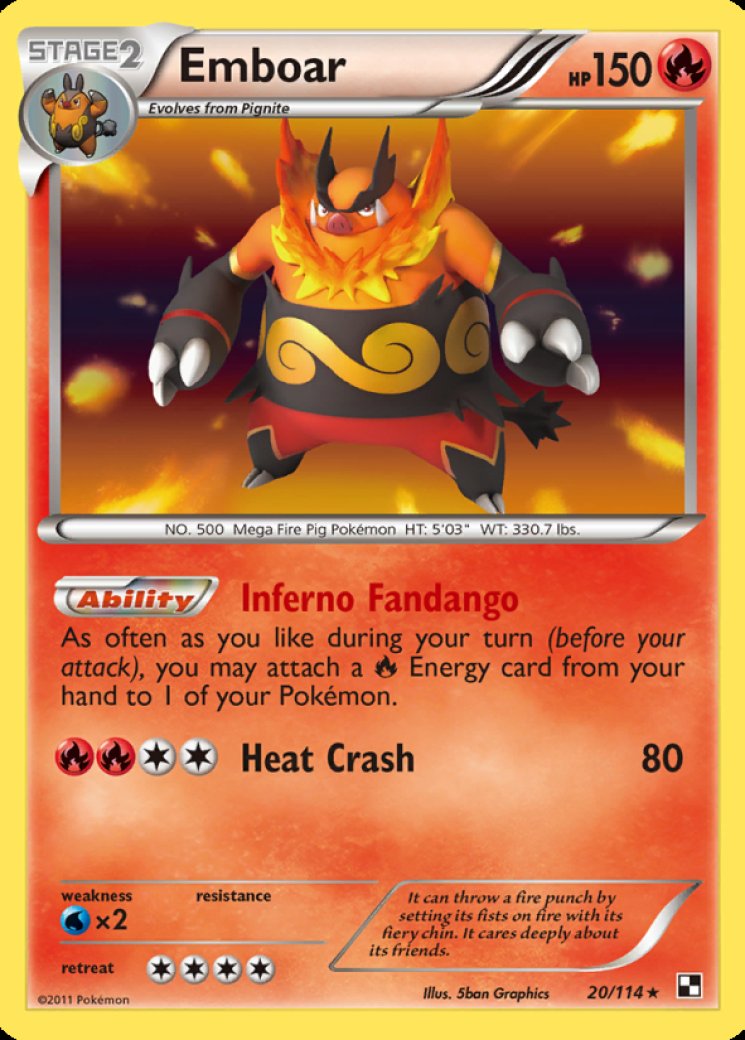 emboar pokemon card value Emboar (20) 20/114 Price 2026