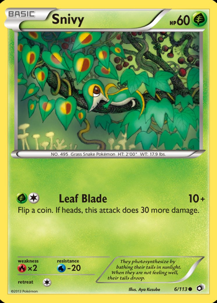 pokemon card snivy BLK 087/086 20 Retreat Cost Pokemon 2013 Shiny Collection Snivy