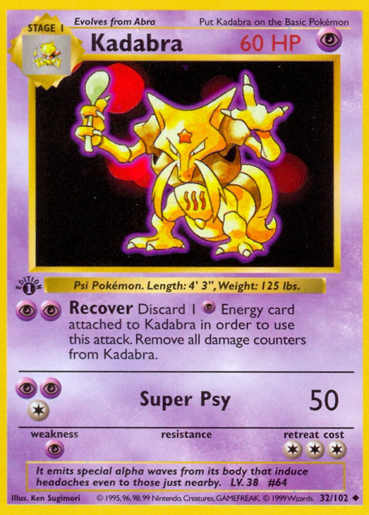 1995 kadabra pokemon card value 32 102 Kadabra - 32/102 Non-Holo
