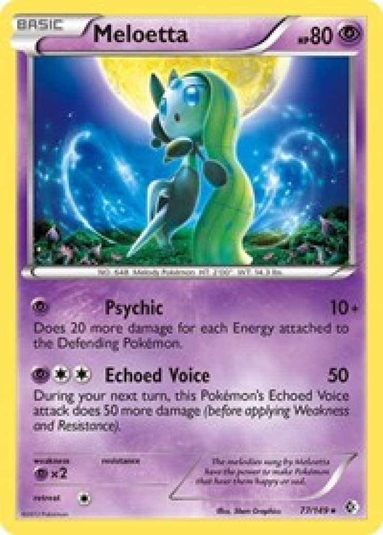 meloetta pokemon card value ex special illustration rare from Pokmon TCG: #BlackBolt debuts in this exclusive first look! 1st image: Meloetta ex #PokemonTCGMasterpieces special look. 2nd image: Meloetta ex w/ holo and etching effect RaritySpecial Illustration Rare Hit Points200 HP Psychic Echoed Voice (30) During your next turn Pokemon Trading Card Game Phantasmal