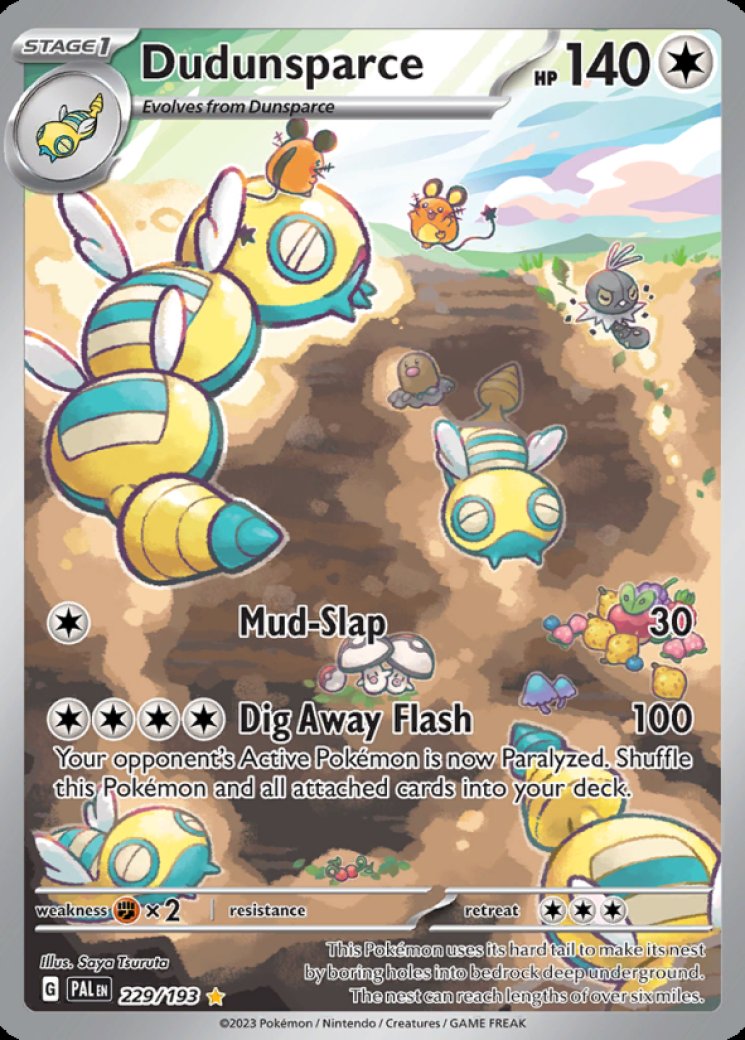 dunsparce pokemon card price LV.9 No.206 Old Back Common Nintendo NM-EX Japanese t281 Colorless Colorless Strike and Run Search your deck for up to 3 Basic Pokémon and put them onto your Bench Pokemon Trading Card Game Paldea