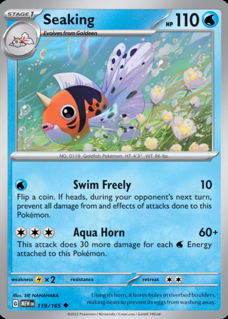 seaking pokemon card value Amazon.com: Pokemon - Seaking 119/165 - Pokemon 151 - Reverse Foil main image 0