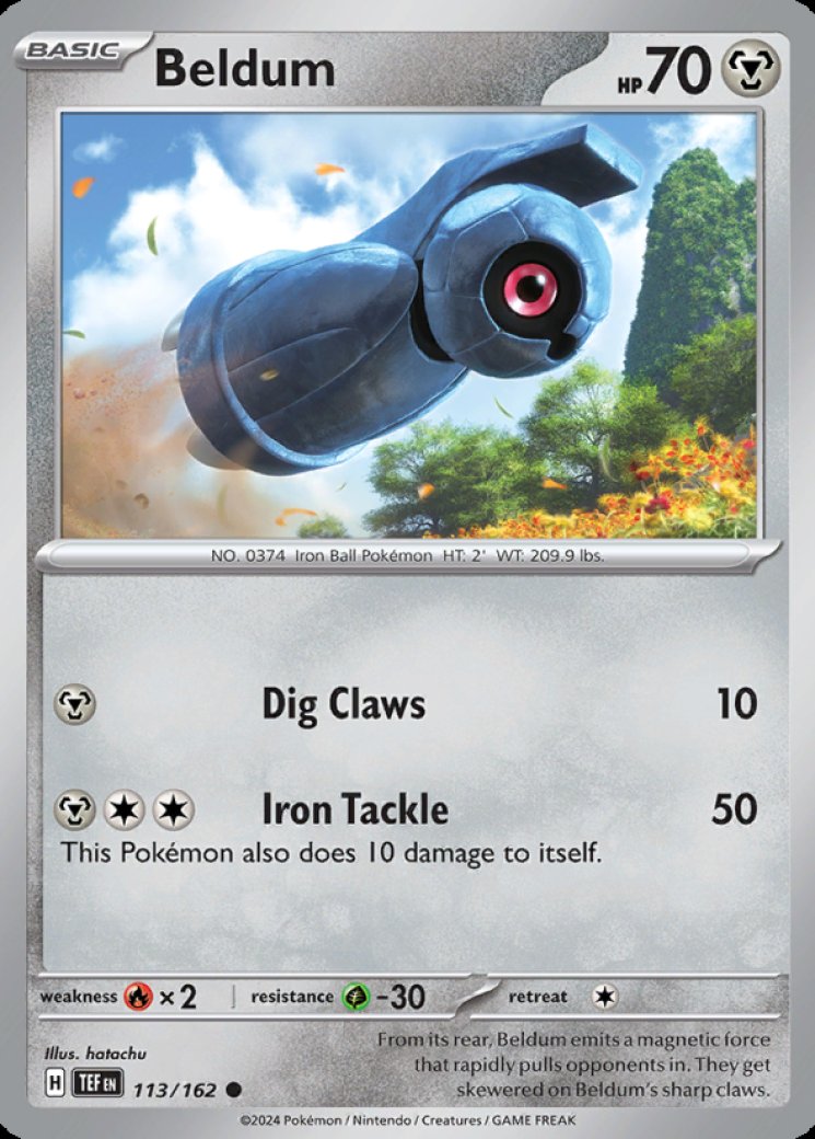 shiny beldum pokemon card [SV8a] 106/187Monster Ball Reverse Holo 20 Retreat Cost Beldum Pokemon Cards Price Guide