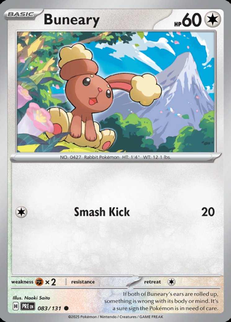 bunny pokemon card Buneary 144/195 Common | Silver Tempest Weakness Fighting +10 Retreat Cost Pokemon Trading Card Game Sword
