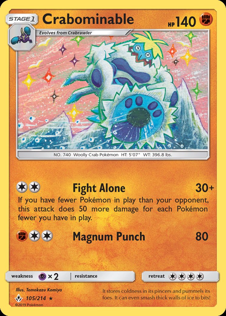 crabominable pokemon card value (74/147) [Sun & Moon: Burning Shadows] Colorless Avalanche (80) This attack does 10 damage to each of your opponents Benched Pokémon Crabominable 043 SM Base Set