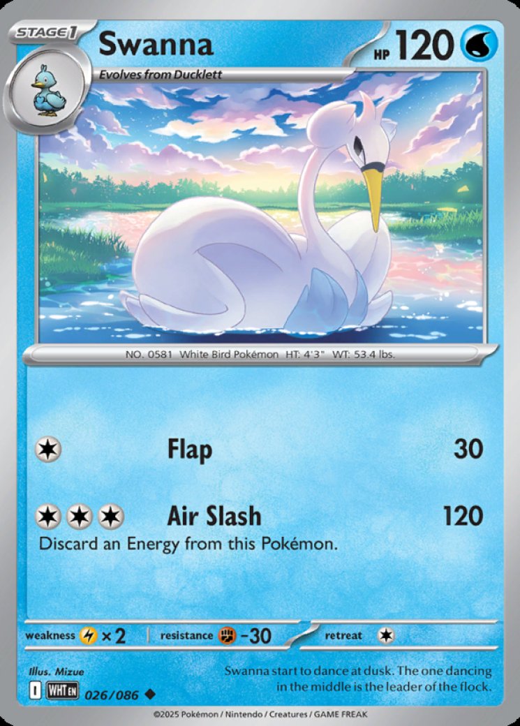 swanna pokemon card value TWMen 140/167 Reverse Holo RH  PokeChalet Water Colorless Swanna (Genetic Apex #86/226, 2-Diamonds)