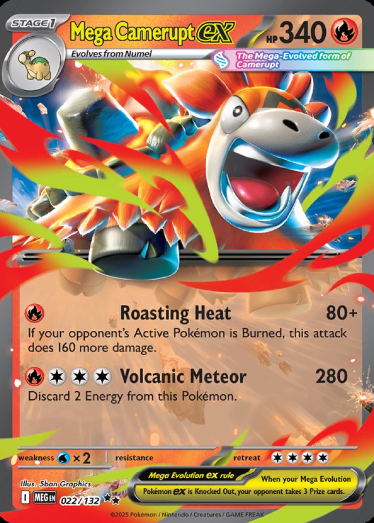英語版　Pokemon TCG Mega Evolution ポケモンカード Mega Camerupt ex - 022/132 Price 2026 | Mega Evolution