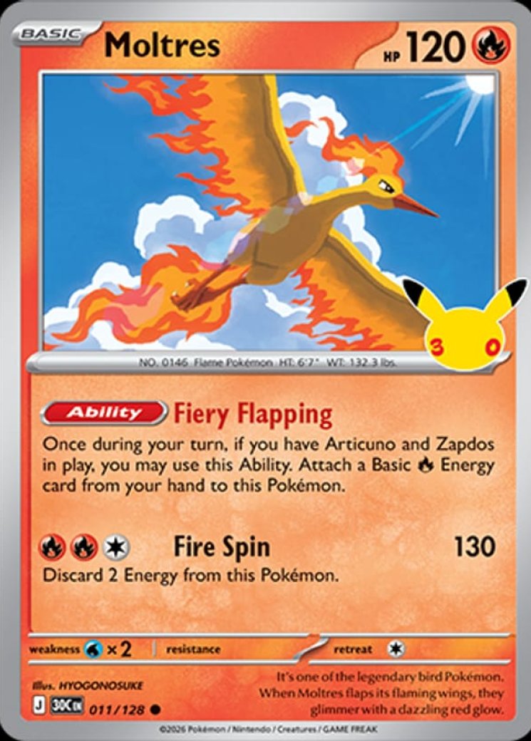 Moltres - 011/128 Price 2026 | 30th Celebration