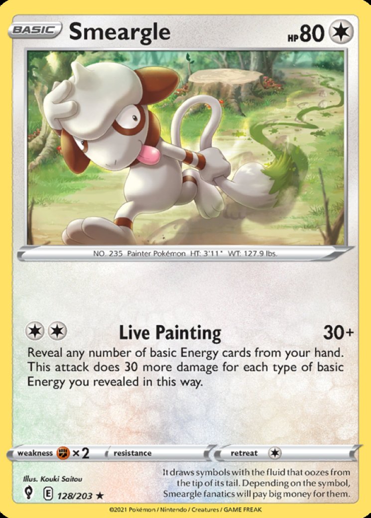 basic smeargle pokemon card value McDonald 2022 15/15 Holo Brokenvase Games choose a type (other than colorless) and put a Coloring counter on the Defending Pokemon Smeargle Holo Pokemon Card 15/15