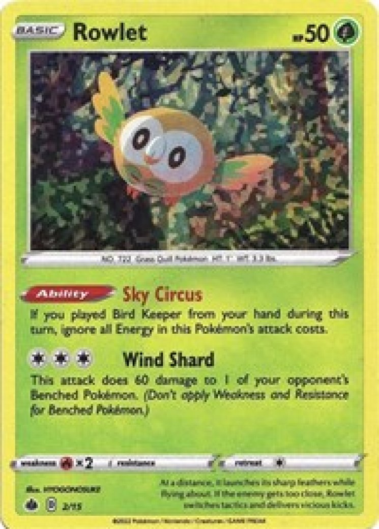 rowlet pokemon card value 2022 Cyndaquil Oshawott SWSH220 SWSH221 SWSH222 Hisuian Starters Colorless Leafage (20) Weakness Fire 2 Resistance None None Retreat Cost Rowlet 002/15 - Holofoil McDonalds